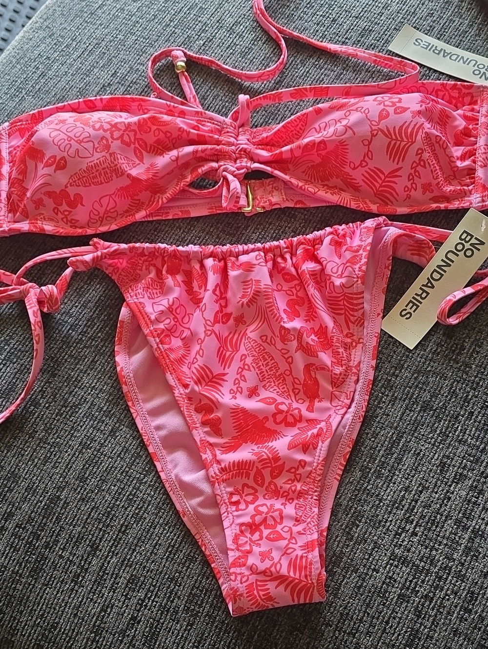 No Boundaries Bikini Top, Women's  Low Waist Side Tie Bikini Bottoms, 2pc